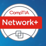 comptia network plus logo on blue background