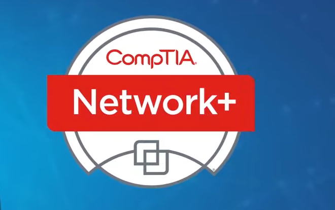 comptia network plus logo on blue background