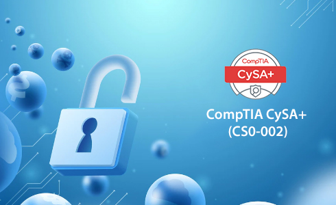 CompTIA CySA+ badge and security lock illustration